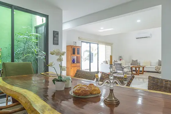 Dining table and living room